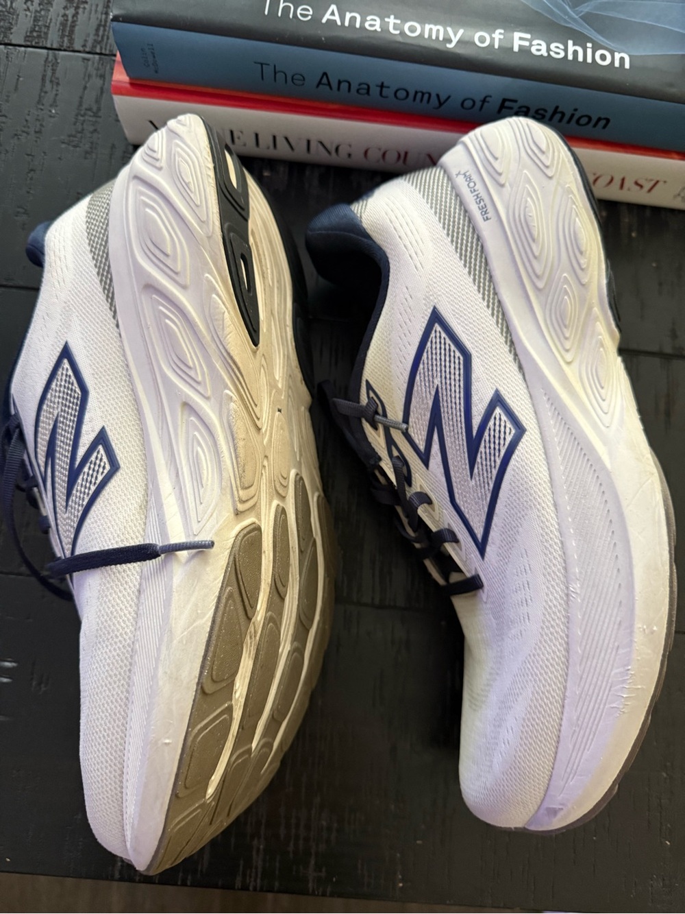 New Balance Men's White and Navy Blue Athletic Sneakers - Picture 4 of 5